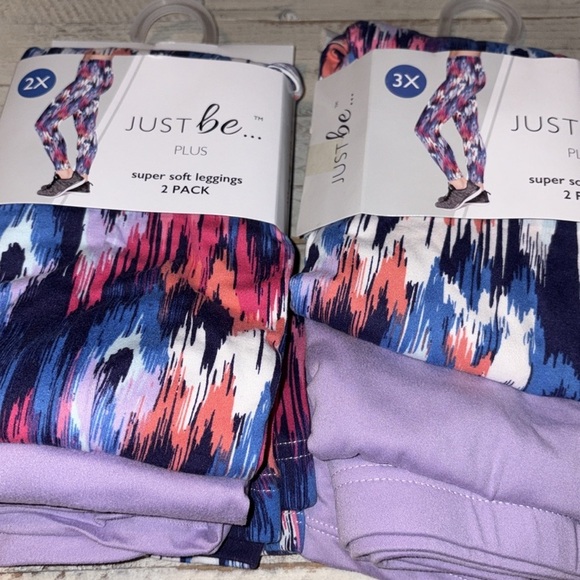 Just Be Plus Super Soft Leggings 2X & 3X Two Pack - Paint Brush & Purple Rose - Picture 2 of 16
